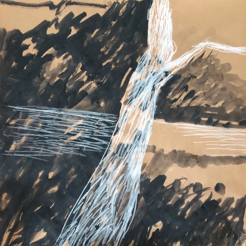 alma_cace_pine_tree_connecting_line_mix_media_on_paper_50X50_cm